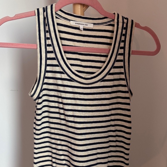 Emerson Fry Navy Blue and White Striped Midi Dress - Picture 3 of 6